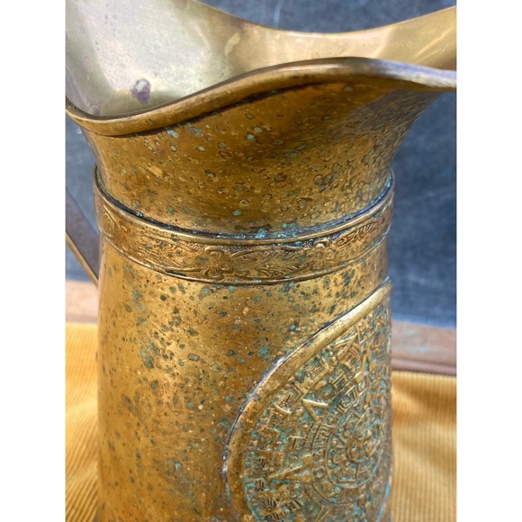 vintage Aztec mayan calendar pitcher vase : brass + copper : handmade - Picture 6 of 17